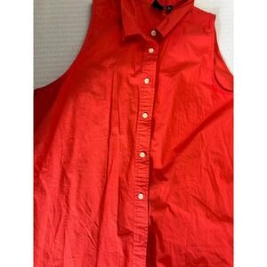 Gap Shirt Dress Women XL Orange Pockets Sleeveless Collared Button Up Peplum Hem